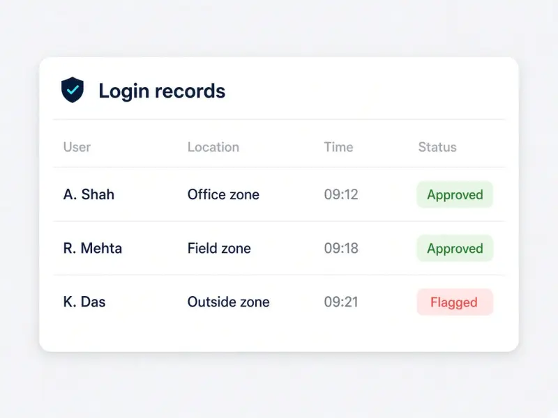 Audit-ready geofence login records with location and timestamp