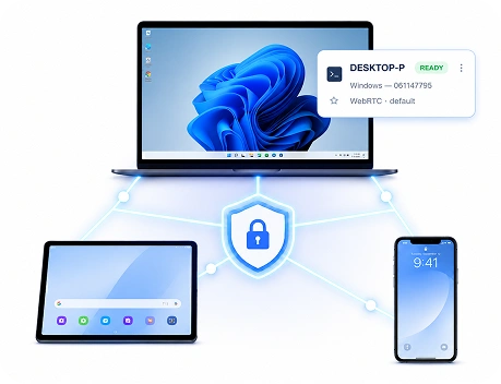 Assist Anywhere connecting laptop, tablet, and phone through a secure remote session