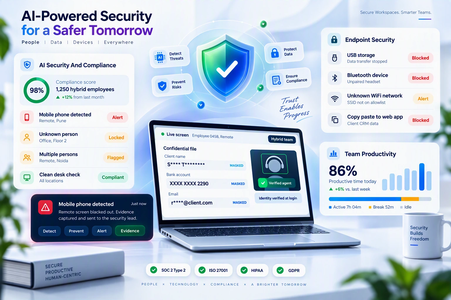 Security and compliance monitoring with clean desk, compliance, and data protection
