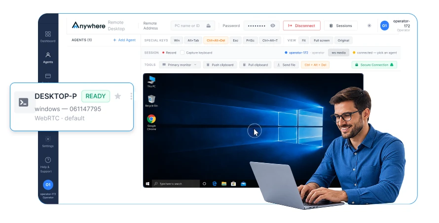 Secure remote support software connecting IT teams to employee devices