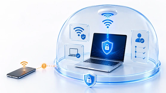 wAnywhere secure SSID activity dashboard with role-based access