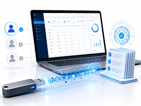 wAnywhere dashboard showing real-time USB detection and user-level USB activity by employee 
