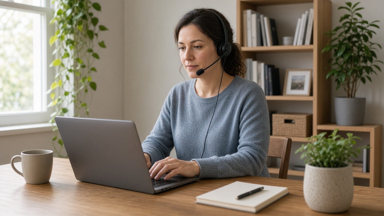 Remote employee working on a laptop from a home office
