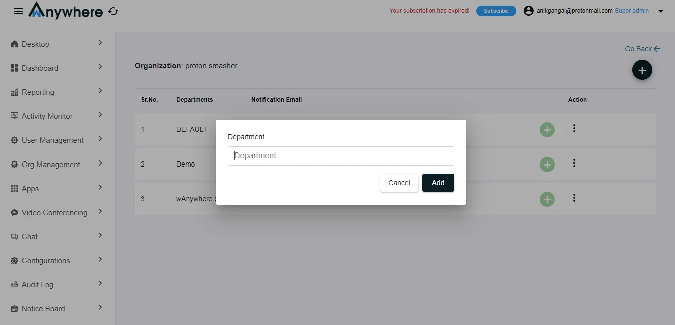 Yes, as many departments as needed can be made under ‘Organization’