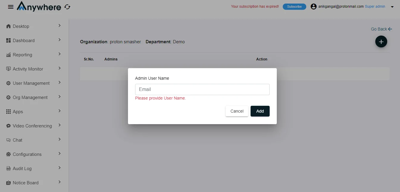 Add Department Admin