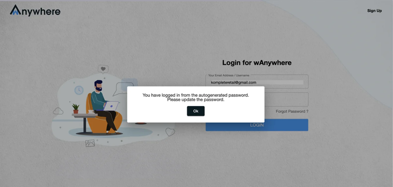 Login screen