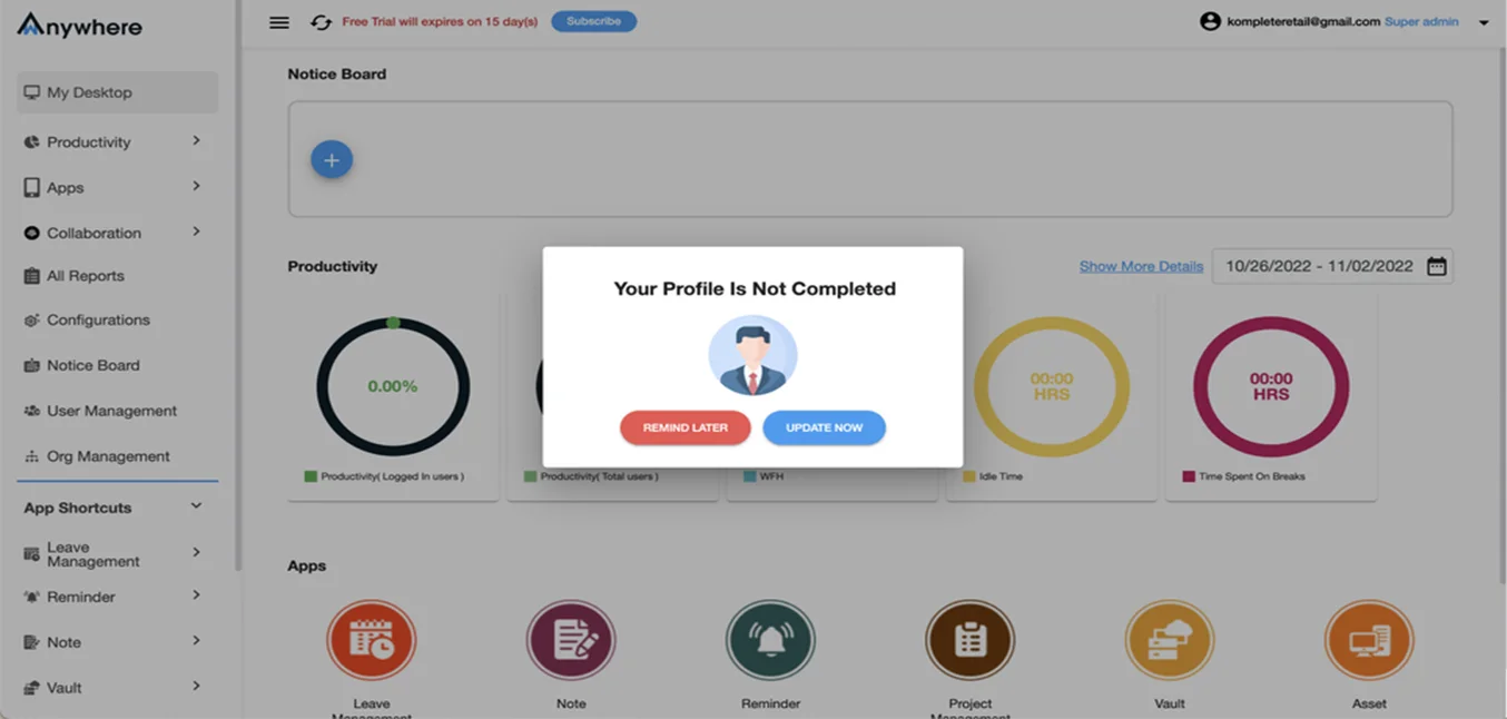 Profile setup screen