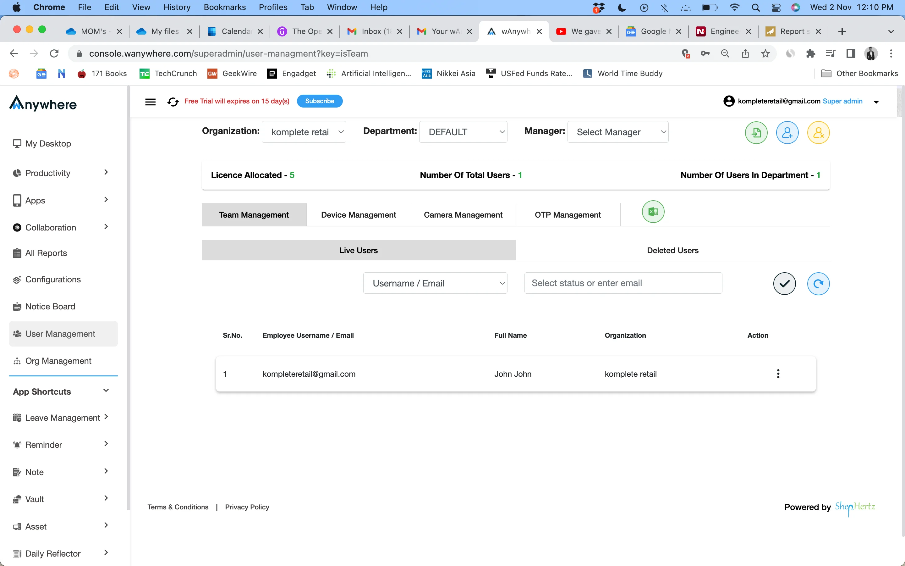 Manage Licence User