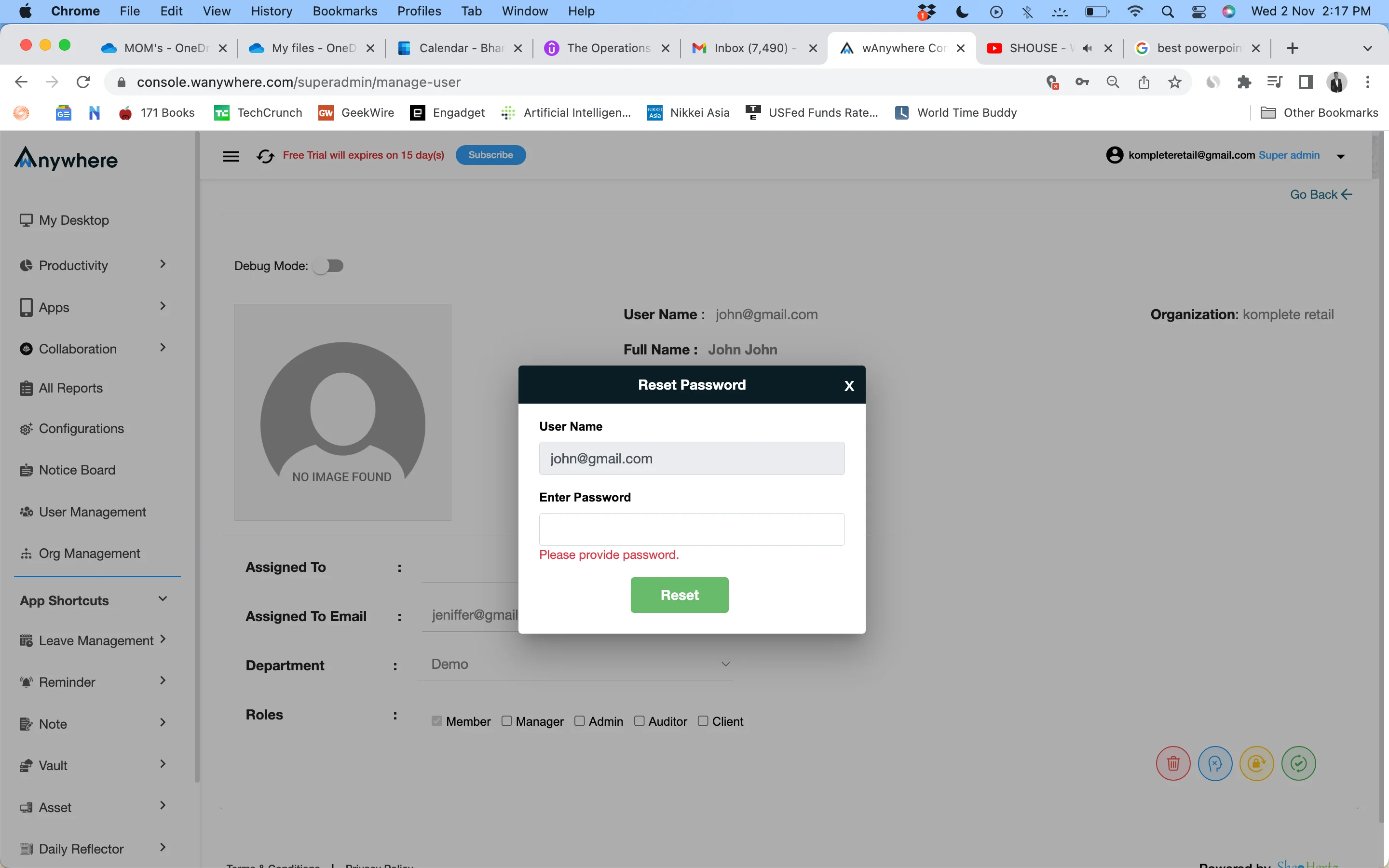 Reset User Password