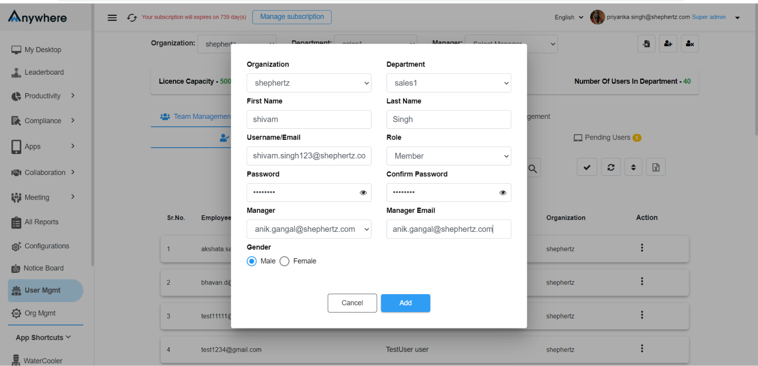 Enter User Details