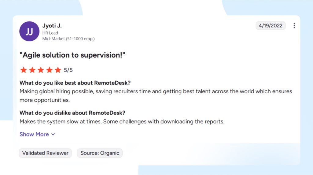 RemoteDesk compliance and monitoring tool reviews