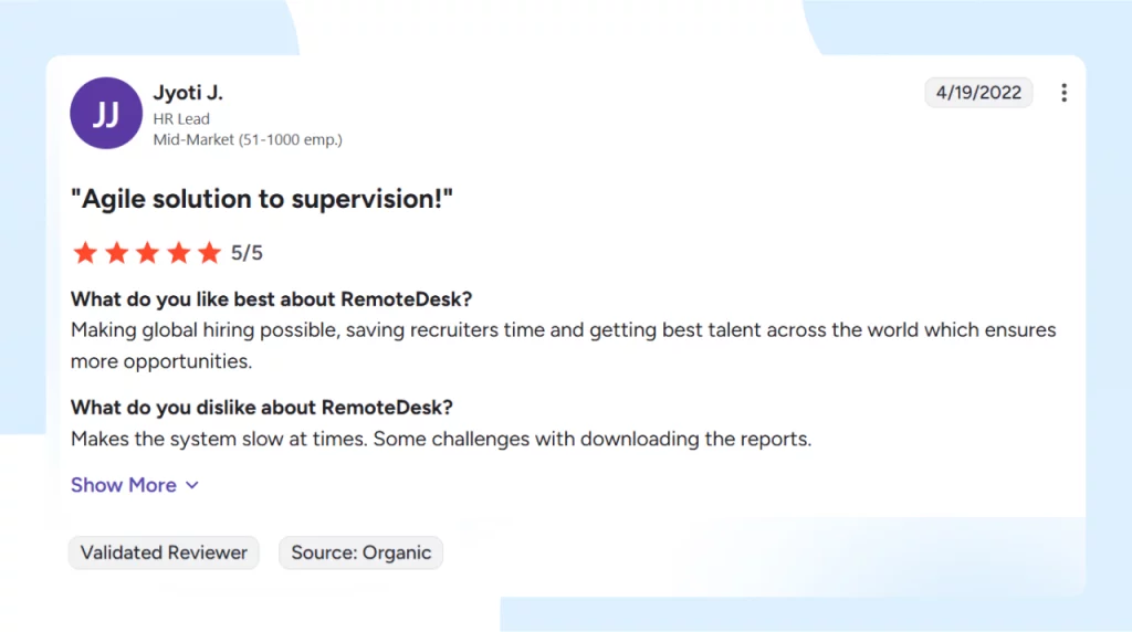 RemoteDesk compliance and monitoring tool reviews