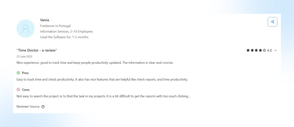 Time Doctor software review with user ratings