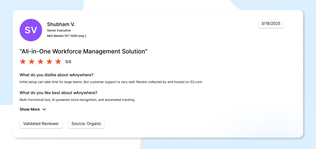 Review summary and ratings for wAnywhere monitoring tool