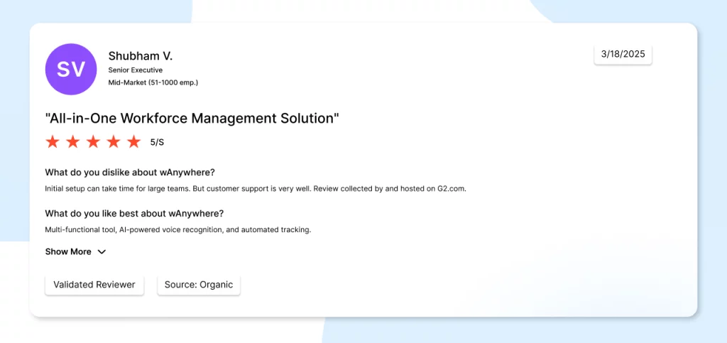 Review summary and ratings for wAnywhere monitoring tool