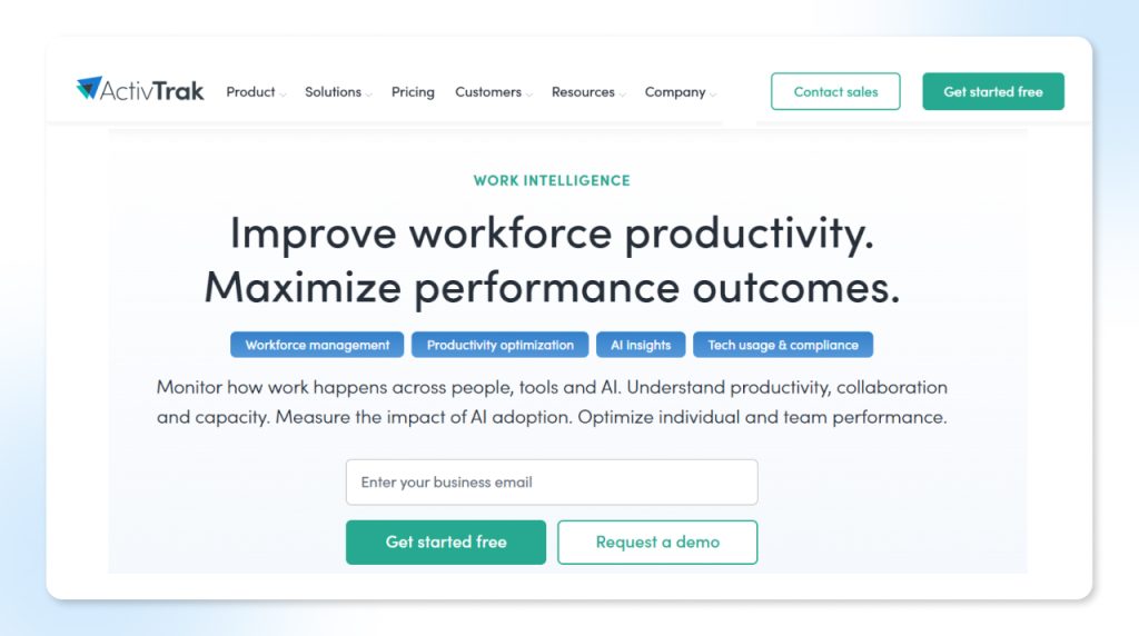 ActivTrak workforce productivity and user activity monitoring dashboard for enterprises
