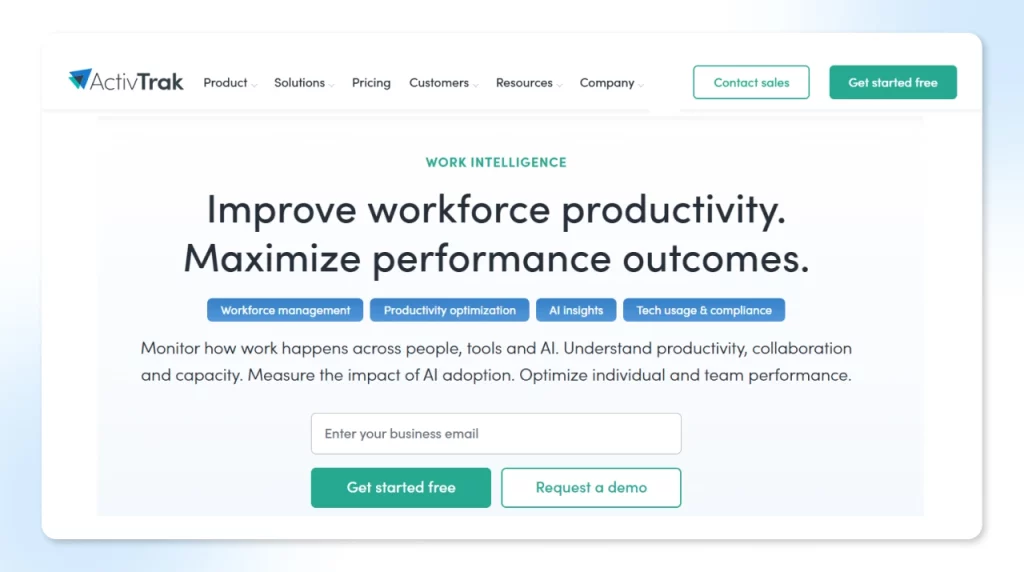 ActivTrak workforce productivity and user activity monitoring dashboard for enterprises