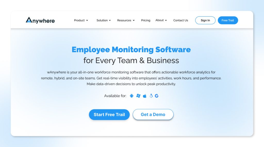 wAnywhere user activity monitoring software for employee productivity and insider threat detection