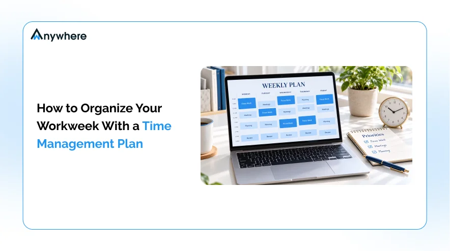 Weekly time management plan with time blocked tasks across a five day workweek