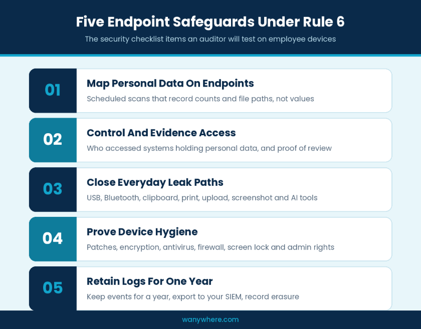 Five endpoint safeguards under DPDP Rule 6